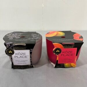 Koze Place Scented Candle Set 8oz Fresh Lavender Cotton Papaya Guava Flower 2pk